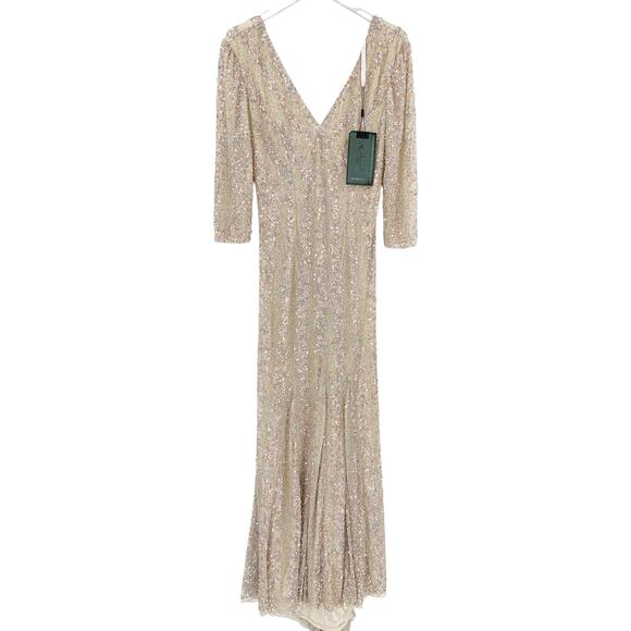 MAC DUGGAL Dress Size 8 Evening Gown Sequin Cream Rose Pink V Neck NEW - Picture 7 of 11